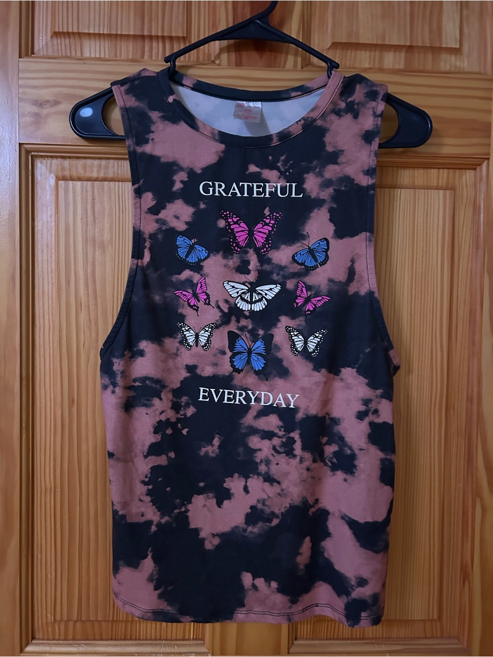 No Boundaries Black & Rose Tie-Dye Butterfly Muscle Tank